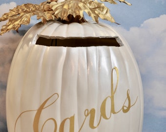 Pearl White Pumpkin Card Box: Rustic Fall Wedding Decor