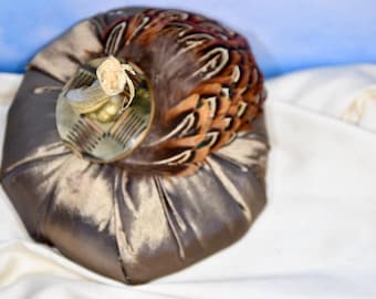 Calabaza de seda para disfraz de película: Pluma de faisán auténtica verde musgo, decoración de otoño, Acción de Gracias o bodas.