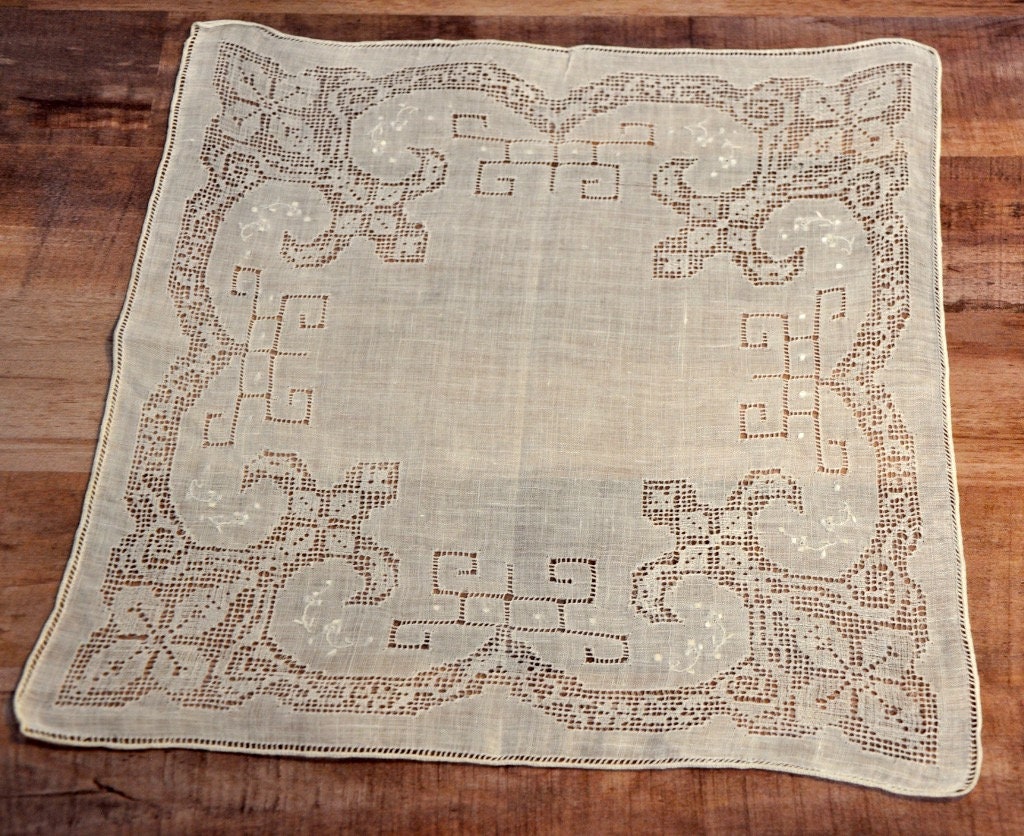 Extraordinary Appenzell Handmade Antique Handkerchief c1920s Hand Embroidered Bride Something Pristine Old Bridal Hankie Gift for Her Pr