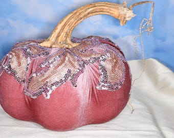 Silk Velvet Pumpkin: Beaded Sequin Appliques, Movie Costume Salvage Home or Wedding  Decor