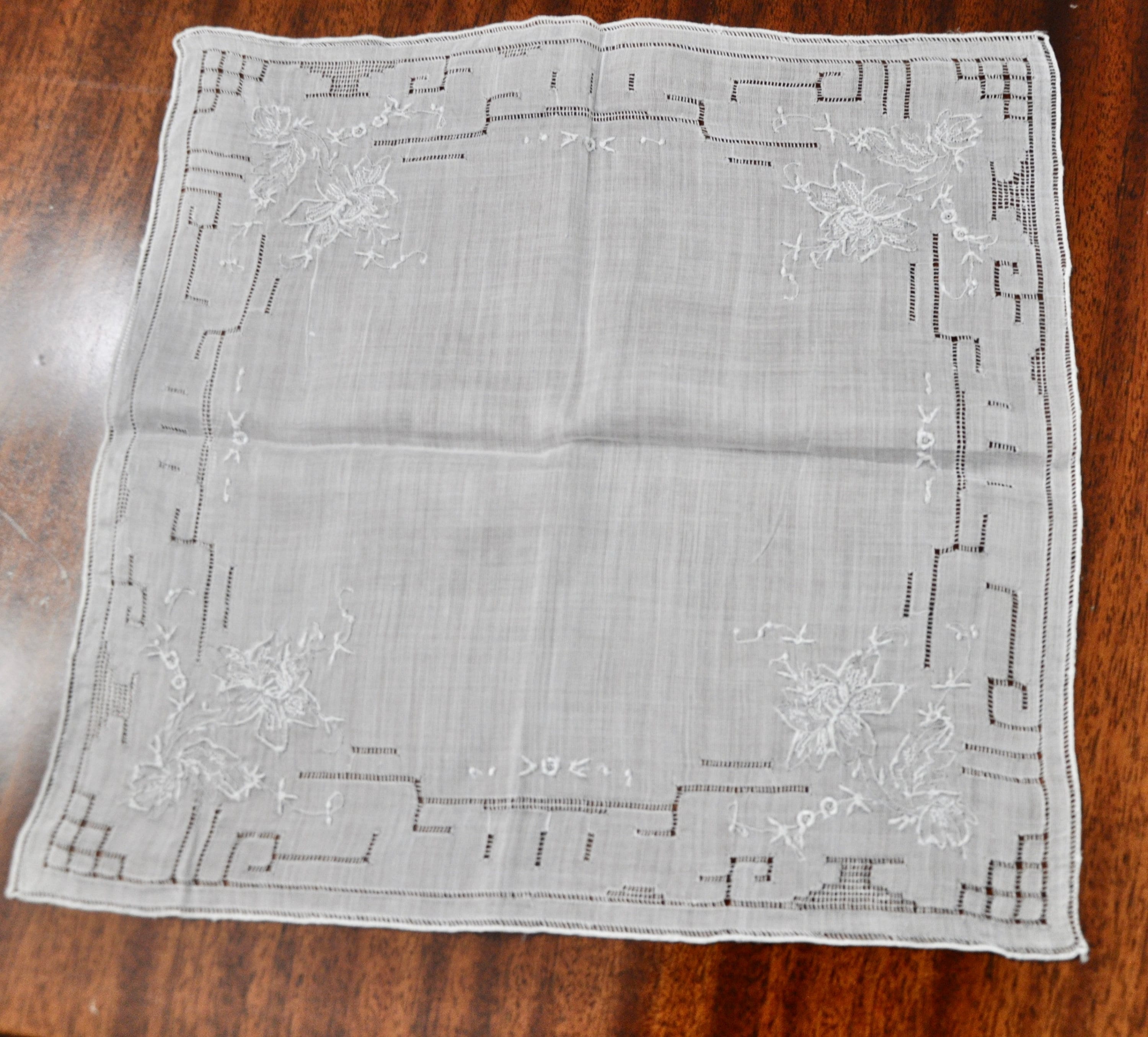 Appenzell Handkerchief: Antique c1920s Hand Embroidered Swiss Lace Hankie