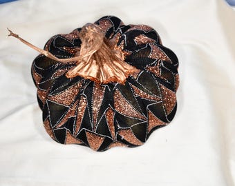 Art Deco Fall Pumpkins: Copper & Black Vintage Movie Costume Fabric Centerpiece