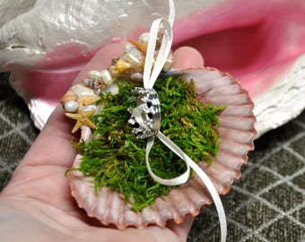 Seashell Ring Bearer Pillow: Beach Wedding Ring Holder with Pearls