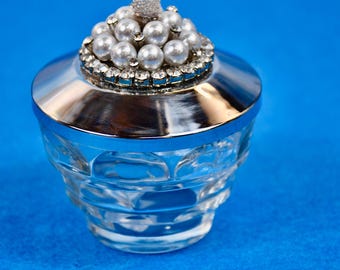 Vintage Hazel Atlas Glass Ring Box, Pearl and Rhinestone Embellished Proposal Presentation