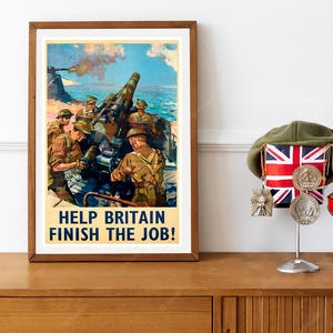 Reimpresión de un cartel de propaganda británico de la Segunda Guerra Mundial: ¡Ayude a Gran Bretaña a terminar el trabajo! (Artillería Real)