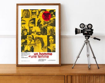 Vintage 1966 French Movie Poster for "Un Homme et une Femme"