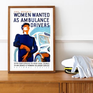 Reprint of a WW2 Vintage Women Ambulance Drivers Recruiting Poster