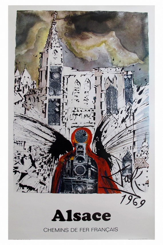 Vintage 1969 French Dali Travel Poster to Alsace - Etsy 日本