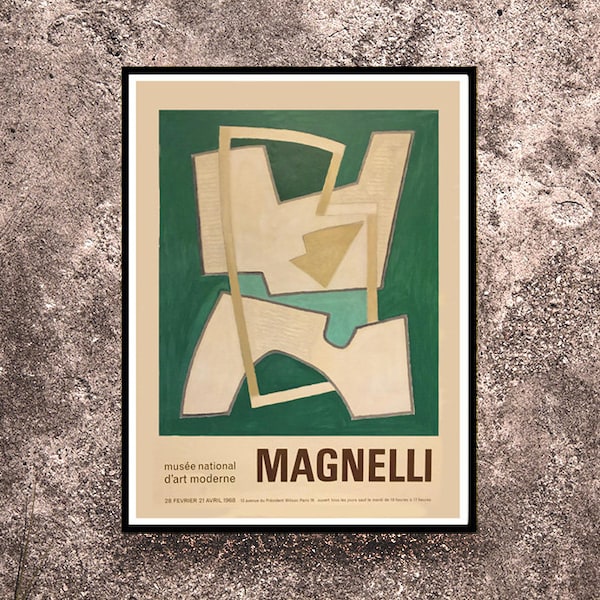 Reprint of a 1968 Vintage French exhibition Poster for works by Magnelli