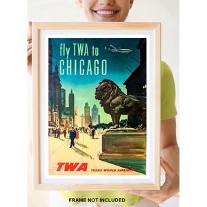 Reprint of a Vintage Airline Travel Poster - TWA to Chicago