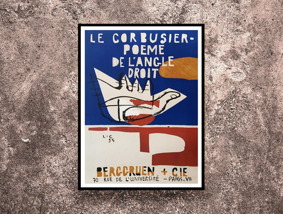 Le Corbusier Vintage Exhibition Poster with Antique Frame at