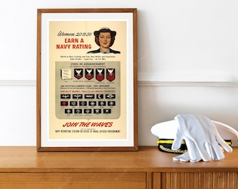 Reprint of a WW2 Vintage Join the WAVES Recruiting Poster - "Earn a Navy Rating"