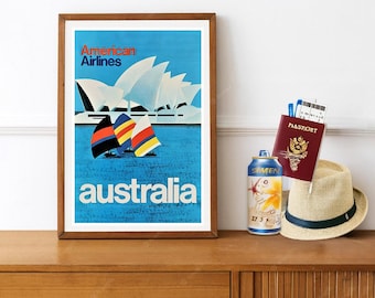Reprint of a Vintage Airline Travel Poster - AA to Australia