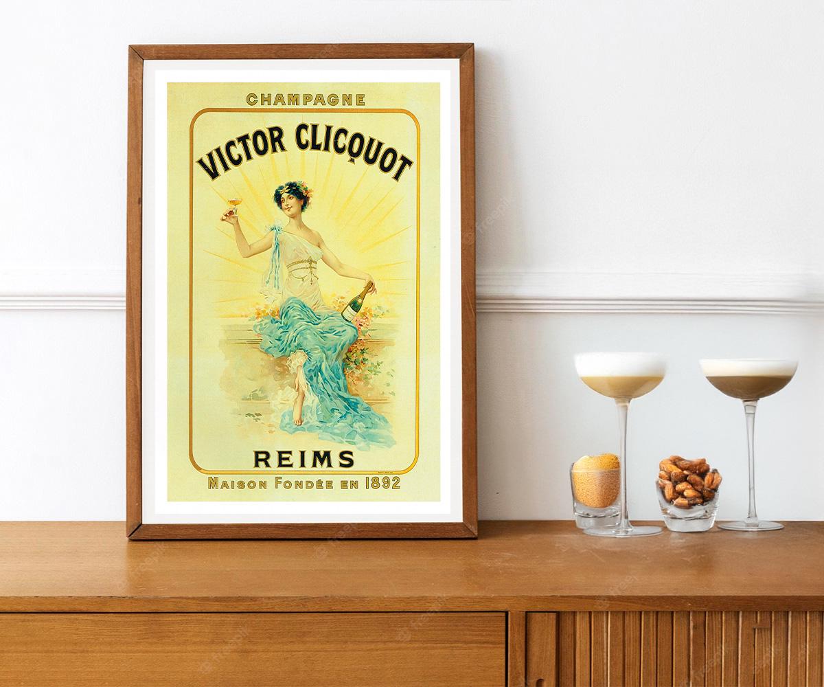 ヴィンテージのフランス製シャンパン広告ポスターの復刻版