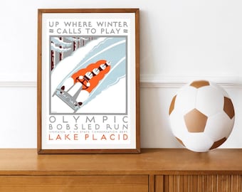 Reprint of the Vintage 1930 Lake Placid Bobsled Run Poster