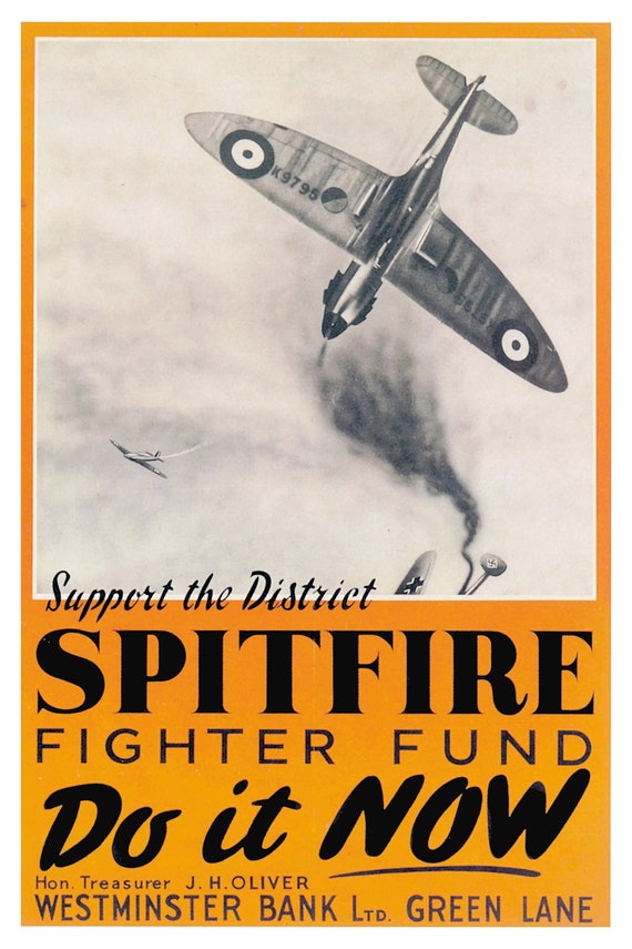 Reprint of the Vintage WWII British Spitfire Fighter Fund Poster