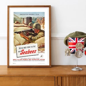 Reprint of a US WW2 US Navy Seabees Recruitment C:1943 Poster