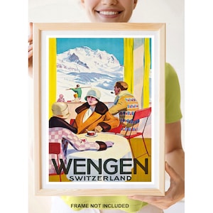 Reimpresión de un cartel vintage de viaje de esquí de los años 30 a Wengen, Suiza