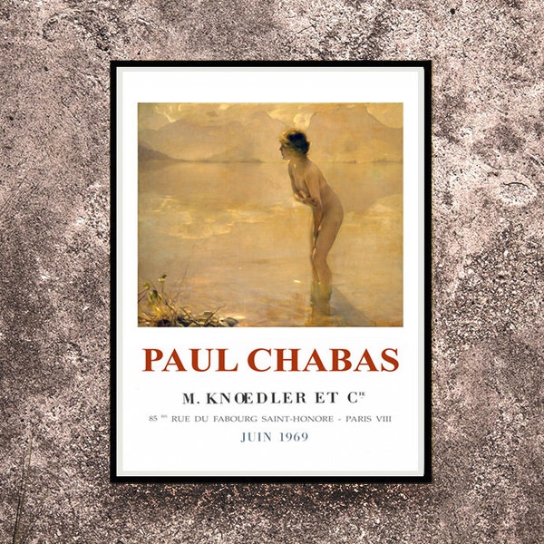 Reprint of a 1961 Vintage French exhibition Poster for works by Paul Chabas