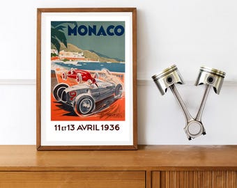 Reprint of a Vintage April 1936 Monaco Grand Prix Motor Racing Poster