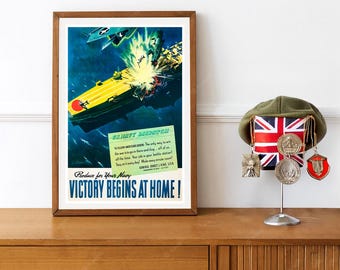 Reprint of an American WWII Propaganda Poster - Victory Begins at Home
