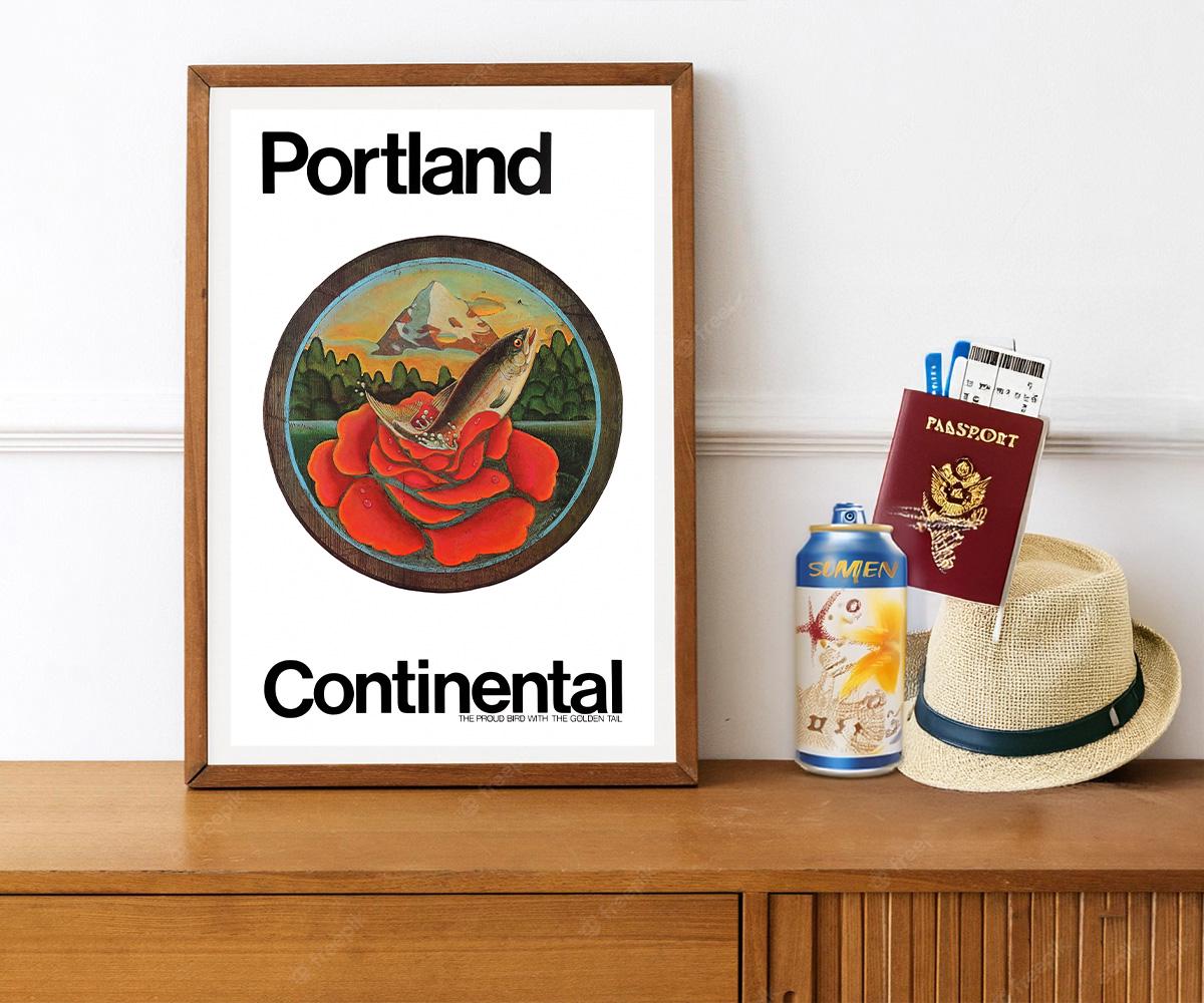 Reprint of a Vintage Airline Travel Poster - Portland by