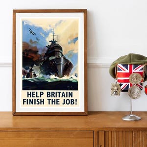 Reimpresión de un cartel de propaganda británico de la Segunda Guerra Mundial: ¡Ayude a Gran Bretaña a terminar el trabajo! (Marina Real)