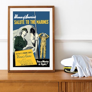 Reprint of a WW2 Vintage &quot;Women of America Salute to the Marines&quot; Recruiting Poster