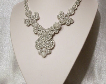 Handmade white & silver soutache necklace DA1754