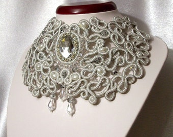 Designer Bridal openwork handmade Soutache Choker Necklace