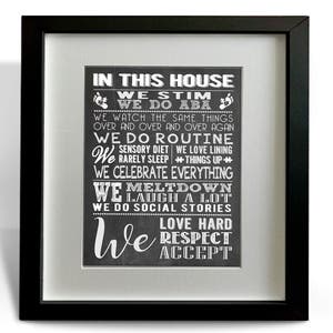 Dans cette maison, Règles de la maison, Besoins spéciaux, Impression numérique, Art du métro, Décoration d&#39;intérieur, Signe, Syndrome de Down, Autisme, Art à la craie