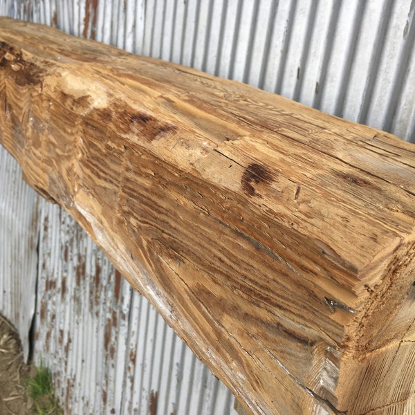 Beam #4101, Reclaimed Mantel, Hewn, Pine, Unfinished, Free Shipping!