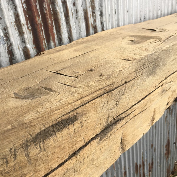 Beam #4047, Reclaimed Barn Beam Mantel/Benchtop, Hand Hewn, Hardwood, Unfinished, Free Shipping!