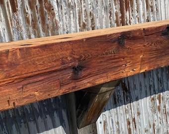 Distressed Pine Barn Beam Fireplace Mantel w/Tung Oil Finish, 83" Long, #4991