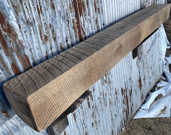 Distressed Oak Fireplace Mantel,  #4953, Rustic Floating Shelf, Reclaimed Barn Wood Beam