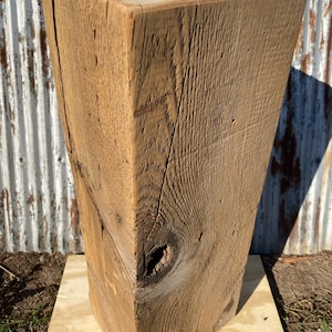 Distressed Rustic Decor, Barn Beam Side Table, Reclaimed Plant Stand, Antique Barnwood Stool, #132, Hewn, Pine, Unfinished, Kiln Dried!