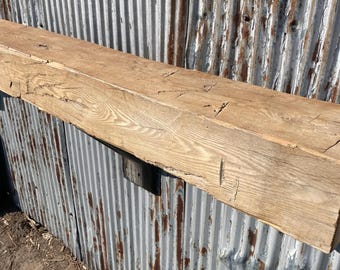 Distressed Fireplace Mantel, Reclaimed Barn Wood Beam, Rustic Floating Shelf, #5074