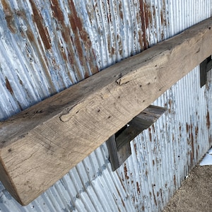 Distressed Fireplace Mantle, Reclaimed Beam Mantel, Rustic Floating Shelf, Chunky Farmhouse Wall Decor,  Barnwood, Free Shipping, #4954