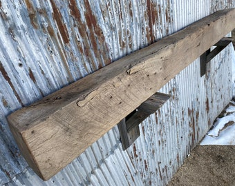 Reclaimed Barn Wood Fireplace Mantel Beam, Rustic Chunky Floating Shelf, 68.75"
