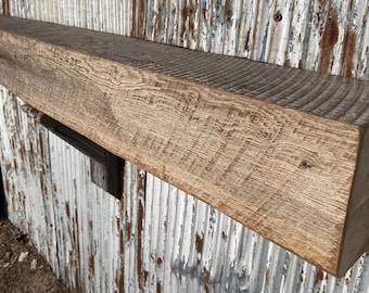 Distressed Oak Fireplace Mantel, Rustic Beam Shelf, Reclaimed Barn Wood, Chunky Farmhouse Decor, #5105