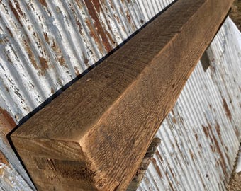 Distressed Pine Fireplace Mantel,  #4962, Reclaimed Barn Wood Beam, Rustic Floating Shelf