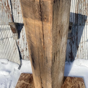 Barn Beam Side Table, Antique Barnwood Pedestal, Distressed Rustic Decor, Reclaimed Plant Stand, Pine, Natural, Free Shipping #142
