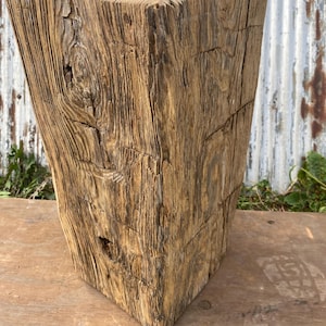 Distressed Rustic Decor, Barn Beam Side Table, Reclaimed Plant Stand, Antique Barnwood Stool, Free Shipping, #122, Hewn