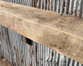 Distressed Elm Fireplace Mantel, Reclaimed Barn Wood Beam, Rustic Floating Shelf, #5081