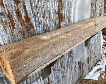 Reclaimed Barn Wood Fireplace Mantel Beam, Rustic Farmhouse Shelf, 67 inch #4950