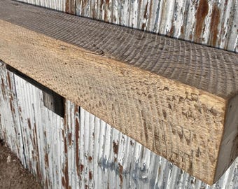 Distressed Oak Fireplace Mantel, Rustic Beam Shelf, Chunky Farmhouse Decor, #5104