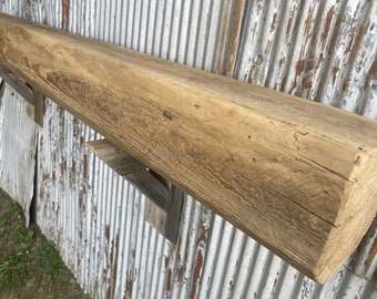 Distressed Fireplace Mantel, Reclaimed Barn Wood Beam, Chunky Rustic Floating Shelf