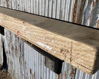 Reclaimed Barn Beam Fireplace Mantel, Rustic Farmhouse Shelf, 61.875 Inch #4982