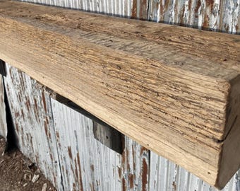 Distressed Oak Fireplace Mantel, Rustic Beam Shelf, Reclaimed Barn Wood, Chunky Farmhouse Decor, #5108