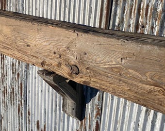 Distressed Fireplace Mantel, Reclaimed Barn Wood Beam, Rustic Floating Shelf, Chunky Wall Decor, #5057